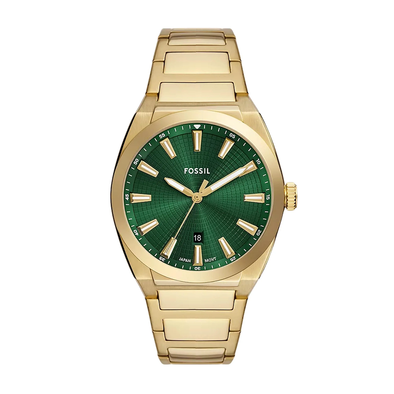 Fossil Everett Three-Hand Date Green Dial Gold-Tone Men's Watch - FS6090